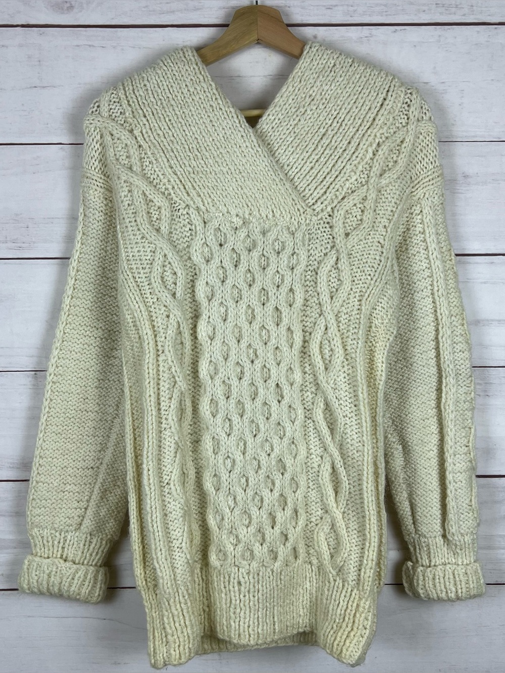 Vintage Cable Knit Sweater Hoodie Hand Made Size XS/Small